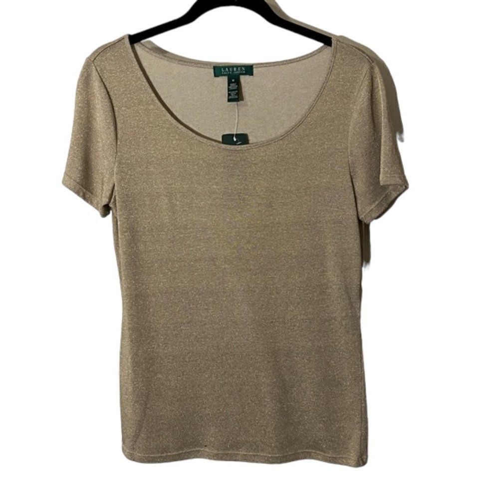 Lauren Ralph Lauren Short Sleeve Scoop Neck Tee Metallic Gold